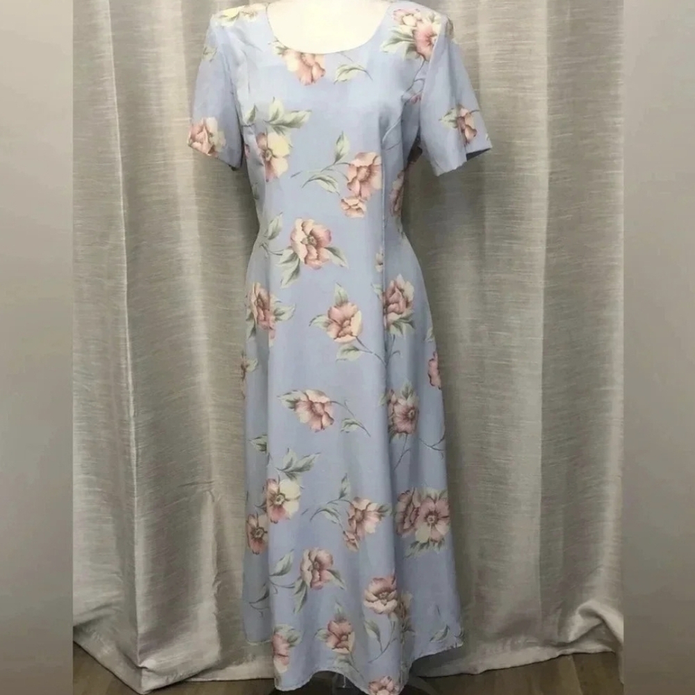 Vintage Kathie Lee Collection Light Blue Floral Maxi Dress